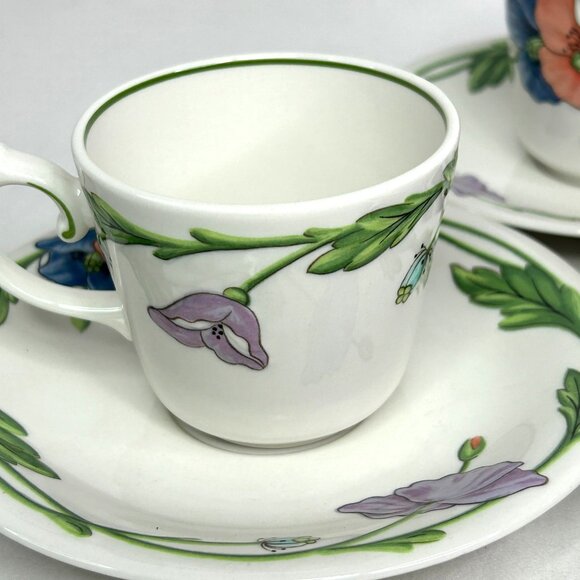 Villeroy & Boch Amapola Set Of 3 Tea Cups‎ & Saucers Vitro Porcelain Floral - Picture 3 of 10